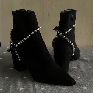 Elegant Black Ankle Boots with Sparkling Straps by Lulus